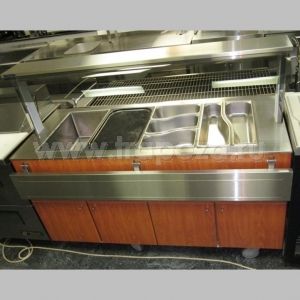 Прилавок раздаточный д/холодных блюд, L1.60м, нейтр.шкаф, 2 направляющие 200мм д/подносов, ролики, светлый бук (Отсутствие ориг.упаковки или незнач. дефекты)