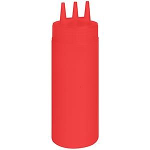 Бутылка для соуса 350мл D 7см h 20см с тремя носиками, пластик красный