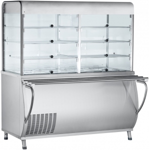 Прилавок-витрина холодильный напольный, L1.50м, +5/+15С, нерж.сталь, ванна холодильная, стенд полузакрытый без двери, направляющие