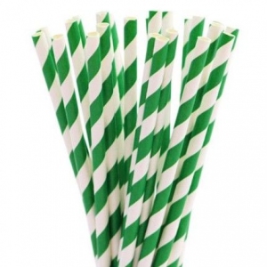 Трубочки для напитков бумажные D 6мм L 197мм полоска зелёный/белый