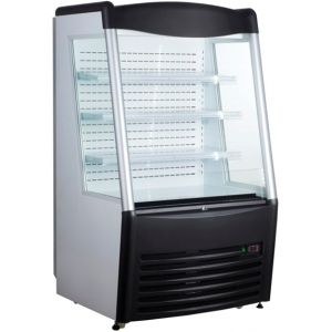 Витрина холодильная напольная, вертикальная, для самообслуживания, L0.92м, 3 полки, +2/+8С, дин.охл., чёрная, фронт открытый, колеса (Новое, после выс