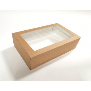 Коробка для кондитерских изделий с окном 230х140х60мм бумага крафт