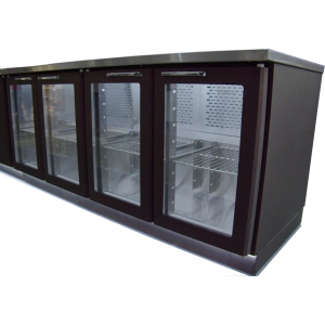 Стол холодильный, L1.72м, без борта, 4 двери стекло, +2/+8С, краш.сталь бархат, стат.охл., агрегат сзади, подсветка, цоколь