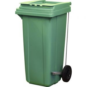 Контейнер для мусора L 55 см w 48см h 96см,120л с педалью на колесах, пластик зеленый (Уценённое)