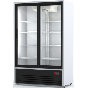 Шкаф холодильный, 1120л, 2 двери-купе стекло, 8 полок, ножки, +1/+10С, дин.охл., белый, агрегат нижний, рама дверей и решетка агрегата черные (Уценённ